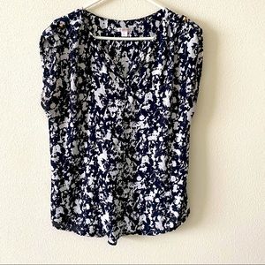 Navy Blue and White printed top